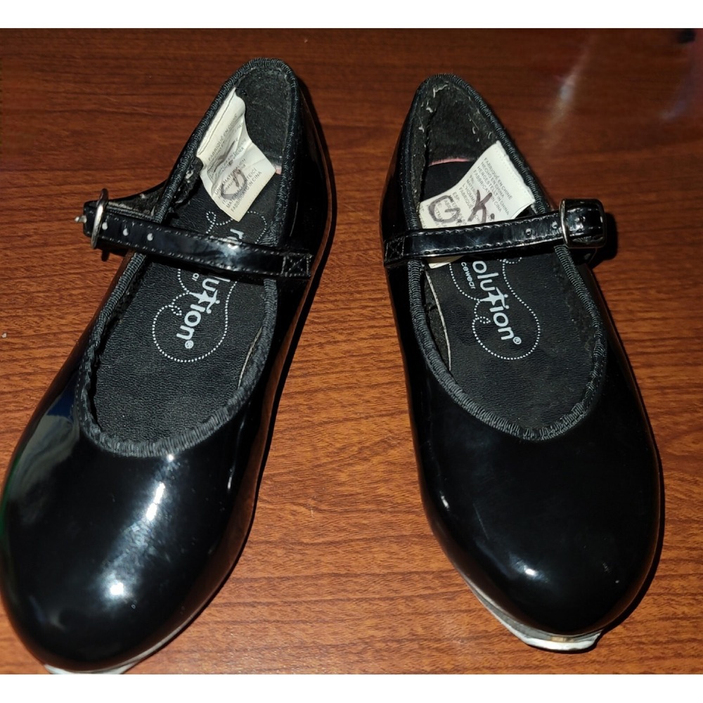Revolution Dancewear Girls Black Patent Leather Strap Dance Tap Shoes 801 13 Ch